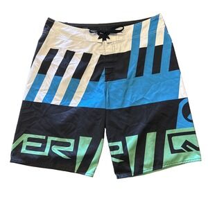 VTG Quiksilver Board Shorts Surf Skateboard Size 36 Blue Green Spell Out‎
